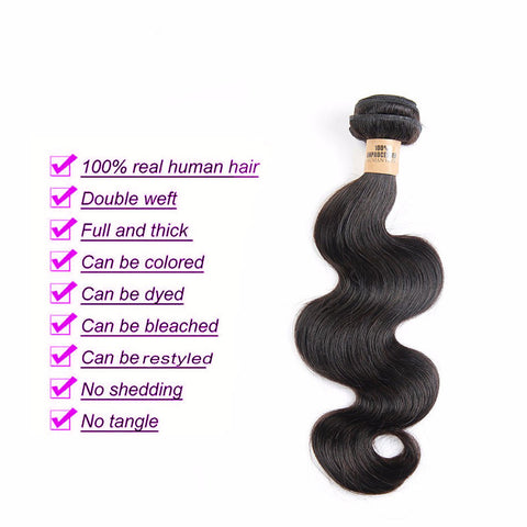 Qp Hair Product1Bundle/lot Unprocessed Brazilian Virgin Hair 1B Human Hair Extension 12-28 inches Brazilian Body Wave