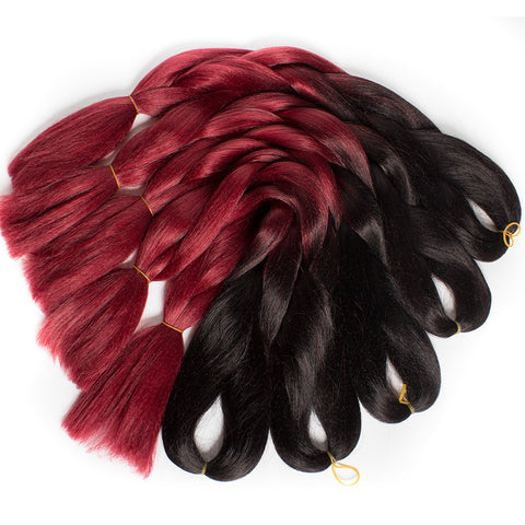 QP HAIR BLACK WINE RED OMBRE JUMBO BRAIDING HAIR 10 PCS