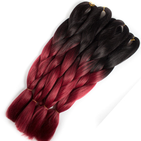 QP HAIR BLACK WINE RED OMBRE JUMBO BRAIDING HAIR 10 PCS