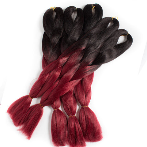 QP HAIR BLACK WINE RED OMBRE JUMBO BRAIDING HAIR 10 PCS